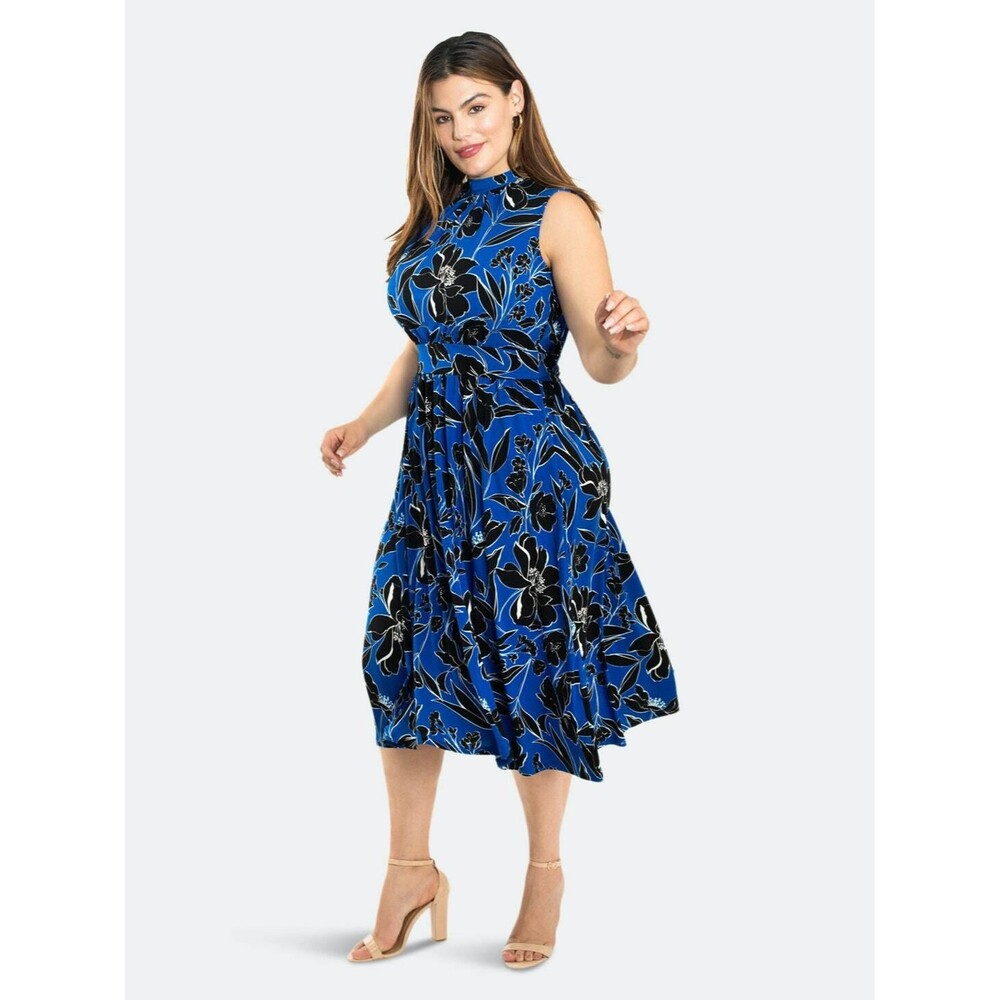 Leota Women's Mindy Shirred Dress in Classic Floral Turkish Sea NWT 145 XXS